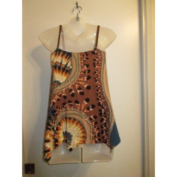 Sky Clothing Brand XS Top Handkerchief Suede Leather Printed Feathers FLAWED - Picture 5 of 6